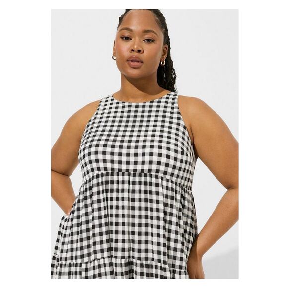 Torrid Black Gingham Gauze Halter Tiered Maxi Dress Sz.3 NWT - Picture 2 of 16